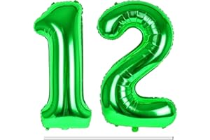 LAPONO Luftballons Geburtstag Zahl 12 Grün, XXL Folienballon Zahlen 1 und 2 Riesen Helium Ballons 12 Jahre Geburtstagsdeko für Junge, Mädchen 12. 21. Kindergeburtstag Jubiläum Party Deko