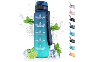 GRSTA Gourde 1l, Gourde Sport avec Filtre, Gourde Graduée anti Fuite, Gourde Heure avec Slogan de Motivation, Gourde Adulte, Facile à Nettoyer, Bouteille d'eau pour Running, Randonnée, Campeggio, Extérieur