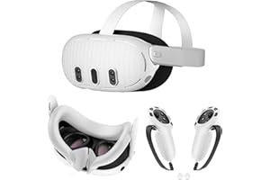 Inhugo Protective Cover Set for Quest 3,Front Cover+Controller Covers+Face cover+Lens Cover for Quest 3,Sweatproof Dustproof,Replacement Accessories for Quest 3, Improve VR Experience (White)