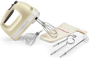 KitchenAid Handmixer med 9 hastigheter, 85 W DC-motor med mjuk start, 6 tillbehör – visp, stång, krokar och mixer, vridkabel