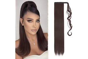 Benehair Postiche Queue de Cheval Extension 66 cm Longue Raides Ponytail Cheveux Naturel Synthétique Extension Cheveux Queue de Cheval pour Femmes(Brun, 100g)