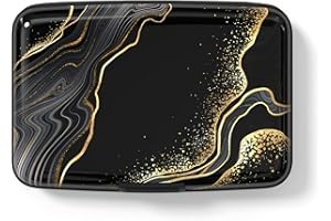 Hsxnam Credit Card Holder Wallet, RFID Blocking Credit Card Case Aluminum Metal Cute Business Card Holder Pocket ID Case for Women Men, Black Gold