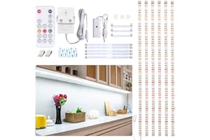 WOBANE Under Counter Light, Dimmable LED Under Cabinet Lighting, 6 PCS LED Strip Light Bars with Remote Control for Kitchen,Shelf,Pantry,Showcase,Desk,Cupboard 6000K White, Timing, 16W 1500LM,3m