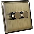 Zigtiger Dimmer Switch, Dimmer Light Switches, Led Dimmer Switch LED/Incandescent Bulbs/Halogen Lamps 3-100W 2-Way(2 Gang/Antique Brass)