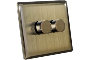Zigtiger Dimmer Switch, Dimmer Light Switches, Led Dimmer Switch LED/Incandescent Bulbs/Halogen Lamps 3-100W 2-Way(2 Gang / Antique Brass)