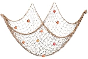 Dunkwckore Filet de Peche Decoratif, 100cm × 200cm Décoration Marine, Méditerranéen Style Maison avec 9 Coquilles Naturelles, Décoratif Extérieur pour de Photographie Fête Plage