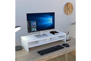 Henor Supporto monitor Rialzo Tv con vassoio estraibile Legno 82 x 32 x 18 cm. Portata 50 kg. Bianco