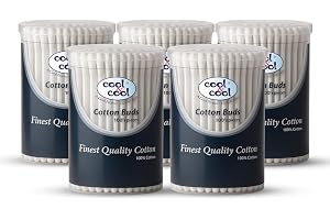 Cool & Cool Cotton Buds - 100's (Pack of 5) - Round Thick Tips, Cotton Swabs, 100% Cotton, Double Tipped, Hygienic, Gentle & Safe Swabs - 500's