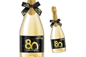 Giftota 2 etiquetas para botellas de cumpleaños y lazos de regalo, etiquetas de vino personalizadas, autoadhesivas para vino espumoso y vino espumoso, decoración de 80 cumpleaños, regalo de cumpleaños