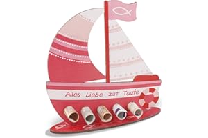 Tutukyle Geldgeschenke Geburtstag Boot-Holz Deko Taufe Geschenk, Rosa Schiff Geburtstagskarte Mit Basis, Taufgeschenke für Mädchen, Geschenk Taufe Mädchen, Geldgeschenk für Freunde, Familie Liebhaber