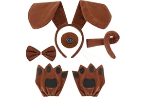 VGMANNTA 5-Piece Dog Costume Puppy Accessories Animal Costume Adult Dog Headband Ears Tail Dog Bow Tie False Nose Paw Gloves for Children Halloween Cosplay Party Brown