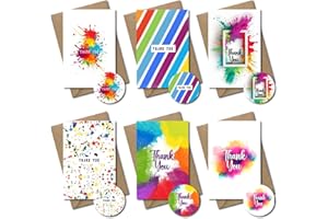 PALAAKK 24-Pack Thank You Cards Multipack with Envelopes and Free Stickers - Blank Watercolor Greeting Cards for Weddings, Teachers, Kids, Baby Showers, Christmas, and Birthdays