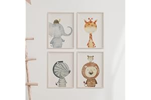 MeinBaby123® Set di 4 poster per cameretta dei bambini, formato DIN A4, animali della foresta, decorazione da parete per la cameretta dei bambini, poster da parete Premium (animali su set da 2)