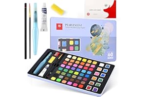 Hnyoou Watercolour Paint Set, 60 Colours Solid Watercolor Paint Portable Metal Case Water Colours Paint Set for Adults Kids Highly Pigmented Perfect for Hobbyists and Professional Artists,Blue