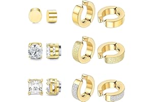 MILACOLATO 6 Paia di Orecchini a Bottone Magnetici in Acciaio Inossidabile per Uomo Donna Orecchini a Cerchio Orecchini a Clip su CZ Non Piercing