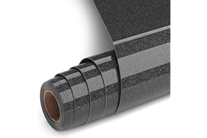UIOK Flex Thermocollant Pour Tissu à Paillettes,Noir Vinyle Thermocollant à Paillettes DIY Vinyles de Transfert à Chaud, 30.5x182cm HTV Film de Traceur Textile Pour Cricut et Silhouette Cameo (Noir)