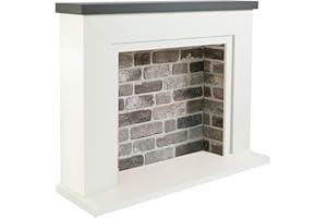 ENDEAVOUR FIRES AND FIREPLACES Endeavour Fires Farlington 48’’ Off White Fireplace Surround with a 3D Brick Effect Back (Grey Top/Grey Brick)