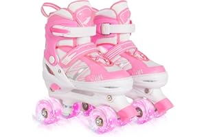 DUZSKJ Kinder Rollschuhe für Jungen Mädchen Kind Anfänger, 4 Größen Einstellbar Rollschuhe mit Licht bis Räder für kleine Kinder Kinder