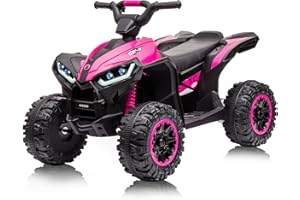 PORTOALEGRE Quad Elettrico per Bambini con Batteria Ricaricabile 12V, Macchina Elettrica Per Bambini con Musica, Clacson, Velocità Elevate e Basse, Luci a LED, Regali per Bambini 3+ anni (Rosa)