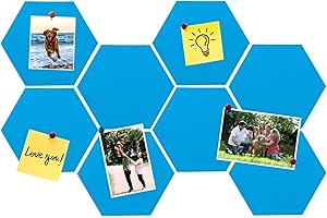 HULAVO Lot de 8 dalles hexagonales en feutre et liège, autocollantes, pour tableau d'affichage, bureau, école, maison, décoration murale, autocollants, mémos, photos(Bleu Vif)