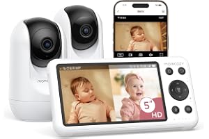 Momcozy BM04 babymonitor med 2 kamera WiFi 5" 1080P appstyrd med nattseende | Babyvakt med nattseende, gråt- och rörelsedetektering, säkerhetszon, tvåvägsljud samt foto- och videoinspelning