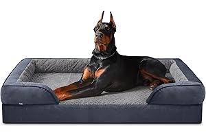 JOEJOY Orthopädisches Hundebett Grosse Hunde, Memory Foam Hundesofa XXL, Abnehmbarem Waschbares Hundebett Orthopädisch, 122x89x16 cm Eierförmiger rutschfest Hundecouch, Grau