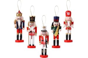 COSORO 5 Stück 12cm Weihnachten Nussknacker Figur Klein,Holz Nussknacker Soldat Traditionelle Weihnachtsdekoration Indoor Klassische Kiefernholz Ornamente für Weihnachten Weihnachtsbaum Dekoration