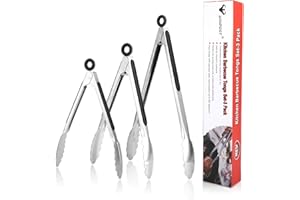 Vogholic Kitchen Barbecue Tongs (3 Pcs), 18/8 Stainless Steel - 7, 9, 12 Inch, Heavy Duty Salad and Grill Serving Tongs, Food Grade, Heat Resistant, Dishwasher Safe