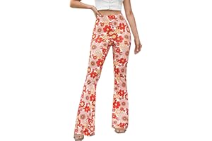 EVELUST 70er Jahre Schlaghose Für Damen – Boho 60er Hose Hippie Blumen High Waist Outfit Disco Kostüm Yogahose Leggings