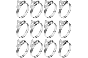QUIIEOSKIA 12 Pcs Hose Clamps with Adjustable Handle, Stainless Steel Jubilee Clips, Hose Clips, 32-44mm Adjustable Worm Drive Hose Pipe Clamps Pipe Clips for Flexible Gas Petrol Fuel Line Hose Pipe Tube