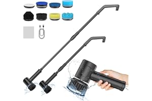 EUARY Cepillo Limpieza Electrico Fregadora Giratoria EléCtrica con Mango Extensible Ajustable y 8 Cabezales de Recambio Cepillo EléCtrico Limpieza Hogar con 2 Velocidades para BañO Cocina Azulejos Coche