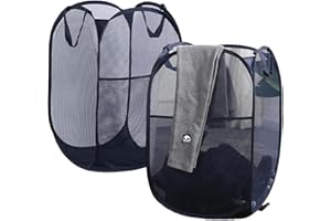 DOGMOON Pop-Up-Wäschekörbe, 2 Stück Faltbarer Laundry Basket Mesh, 75L Faltbarer Wäschekorb aus Mesh, Atmungsaktiver Wabennetz-Wäschekorb für Kinderzimmer College Dorm Camping und Reisen(Blau)
