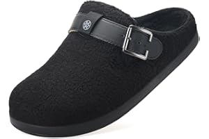 SISTTKE Womens Fluffy Slippers Mens Suede Fur Lined Clogs Winter Warm Comfy Slip On Mules Ladies Indoor Outdoor Garden Shoes