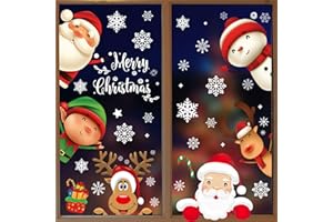 AivaToba Stickers Noël 160 Pièces - Deco Fenetre Autocollant Flocon de Neige Père Renne - Stickers Meubles Frigo Porte - Accessoires de Décoration Intérieure