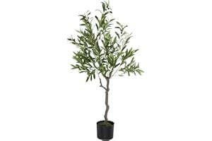 tectake® Olivo Artificial Grande con Tronco de Árbol, Hojas y Olivas Realistas, Planta Artificial Grande para Decoracion Salon, Plantas Artificiales Grandes, Plantas Decorativas - 120 cm de Alto