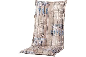 GRILLMER Madison 8 cm Luxus Hochlehner Auflage C 306" Taupe - blau gestreift mit Schriftzug