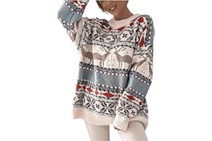 pxjsdwe Weihnachtspullover Damen Winter Warm Christmas Sweater mit Rentier Muster Lustig Weihnachten Strickpullover Rundhals Langarm Pullover Ugly Casual Weihnachtspulli