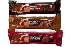 AETN Creations Mixed Snack Bar Variety Pack - 6 x 25g with Choco Caramel, Strawberry Chocolate, Double Chocolate - High Protein Slim Fast Style Bars with Meal Planner Guide