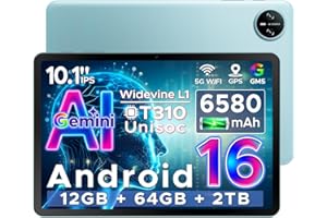 DOOGEE Tab A9 Android 16 Tablet 10 Inch(2026), Gemini AI Android Tablets, Unisoc T310 12GB RAM 64GB ROM(TF 2TB), 6580 mAh Battery, 5G WiFi|Dual Speaker|AI Camera|Type-C|GMS|BT|Face ID|3.5mm Jack-Blue