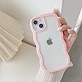 QLTYPRI Compatible with iPhone 15 Case, Cute Curly Wave Frame Clear Case for Girls Women, Transparent Soft Silicone TPU Bumper Shockproof Protective Cover for iPhone 15 - Pink