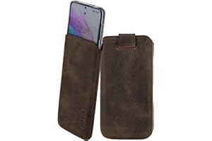 Suncase ECHT Ledertasche Leder Etui kompatibel mit Samsung Galaxy S25 Ultra 5G (passend nur mit dickere Bumper/Silikon Case : innen Maße - 170 x 82 x 15 mm) in antik-dunkel braun