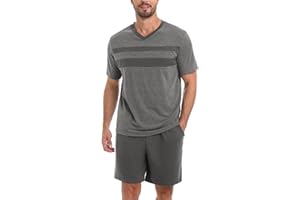 Nieery Pyjama Court Homme Coton pour l'été L'ensemble Comprend Un Pyjama à Manches Courtes Short Pyjama Homme avec col V idéal pour la Nuit T-Shirt et Pantalon de Pyjama Assortis en Deux pièces