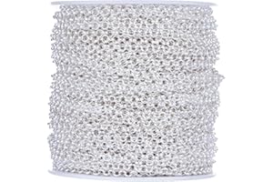 FASHEWELRY Rotolo da 50 m di catena rolò in ferro placcato argento, con maglie da 4 x 1 mm non saldate, per la creazione di collane, gioielli, accessori fai da te