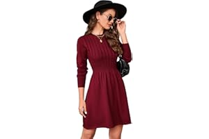 KOJOOIN Damen Strickkleid Pulloverkleid Zopfmuster Langarm Tunika Kleid Strickpullover Minikleid Rundhals Pullikleid Elegant A Linien Freizeitkleid (Verpackung MEHRWEG)