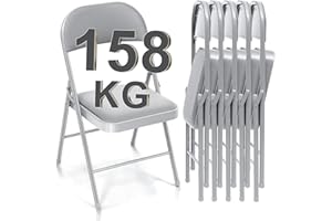 BULAGE Folding Chairs Set of 6 Folding Chairs Padded Metal Stacking Chairs up to 158 kg Chair Foldable Garden Folding Chair Comfortable Folding Chair for Guests Kitchen Yoga Camping Grey