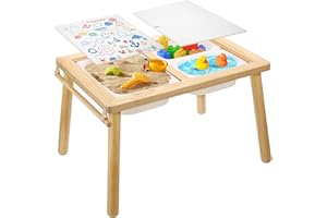 Caossuixin Multifunctional Sensory Table, Kid's Desk with 3 Storage Bins, Children's Tables for Art, Drawing, Studying and Playing, Play Sand and Water Table, Wooden Activity Table for Indoor Outdoor