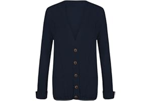 PURPLE HANGER New Womens Everyday Long Sleeve Button Top Ladies Chunky Aran Cable Knit Grandad Cardigan