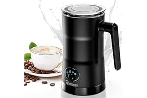 NWOUIIAY 4 en 1 Mousseur à Lait Électrique 600W 350ml Mousseur de Lait Automatique avec Contrôle Intelligente de Température Mousseur de Lait Chaud et Froid pour Macchiato Chocolat Cappuccino etc