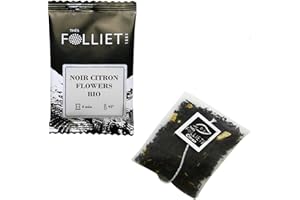 CAFÉS FOLLIET - Thé Noir Citron Flowers Bio - Mélange De Fleurs & Citronnelle - Tonifiant & Antioxydant - Anti-Stress - Sachet Individuel - 24 Sachets