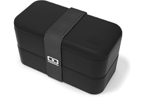 MONBENTO - Bento box MB Original Onyx - Pudełko na posiłek z przegródkami - Dwupoziomowy hermetyczny lunch box - Idealny do pracy/szkoły - Bez BPA - Trwały i bezpieczny - Made In France - Czarny